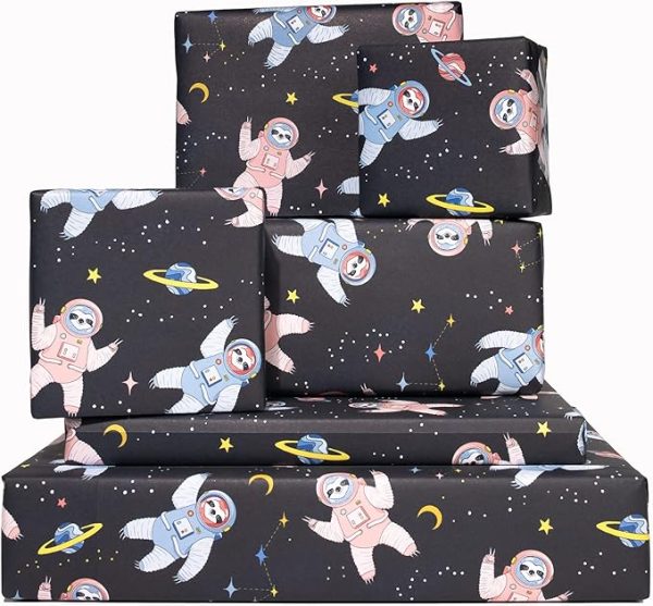 astronaut sloth birthday wrapping paper