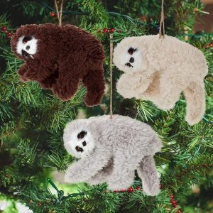 3 furry sloth Christmas Tree ornaments