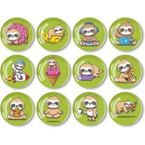 set of 12 cute sloth fridge magnets