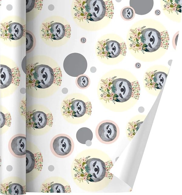 roll of floral sloth gift wrapping paper