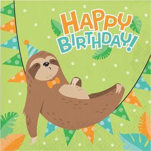 sloth happy birthday napkins
