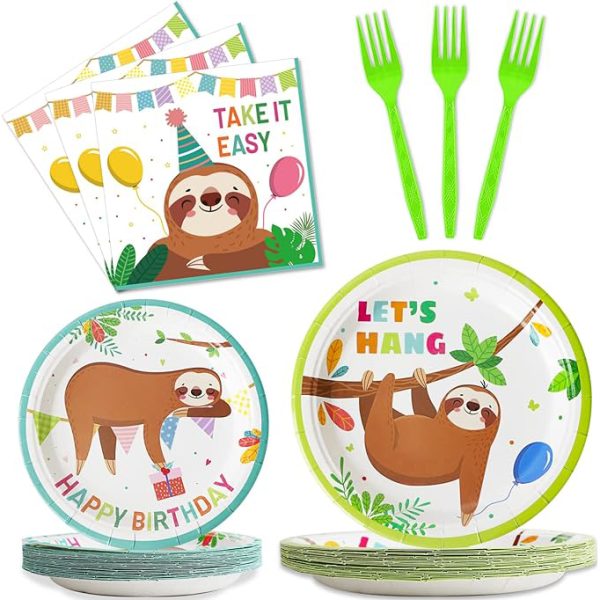 96 piece sloth party supply kit serves 24 guests