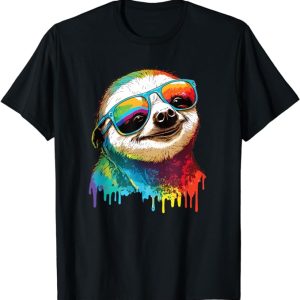 colorful rainbow dripping sloth t-shirt