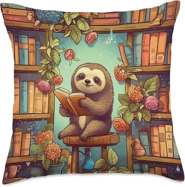 book lover sloth throw pillow