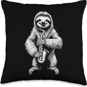sax playing sloth throw pillow