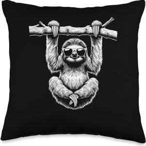 chill sunglass wearing sloth throw pillow