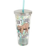 glitter filled tumbler with napping sloth