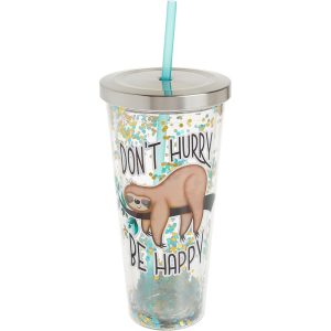 glitter filled tumbler with napping sloth