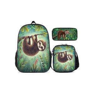 3-piece sloth backpack set with lunch bag and pencil case