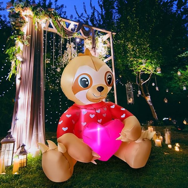 Inflatable Outdoor Sloth holding pink heart