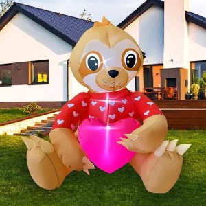 Inflatable Outdoor Sloth holding pink heart