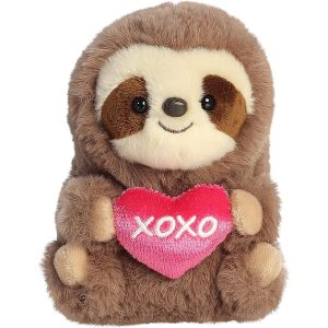 cute sloth stuffed animal holding heart with xoxo letters.